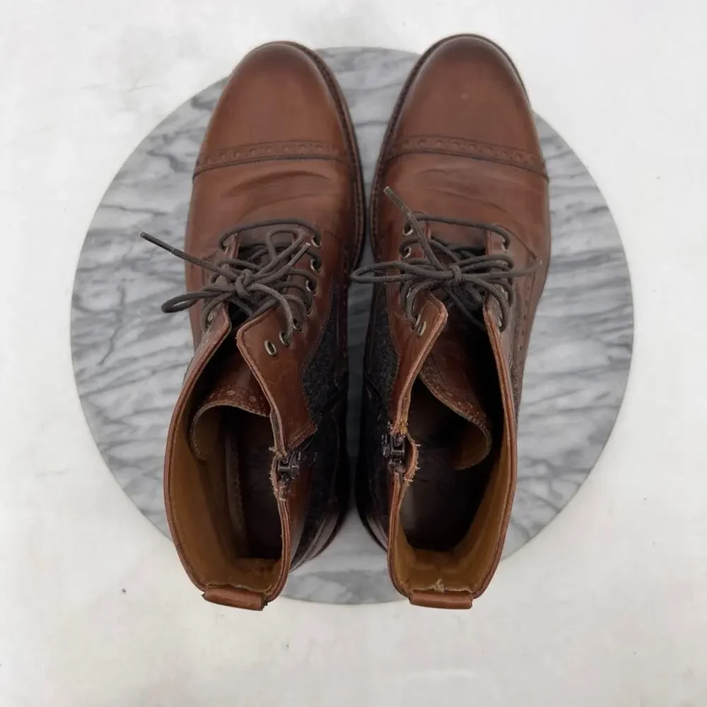 Johnston‎ & Murphy Mens Boots 9.5 Mahogany Fullerton Cap Toe Side Zip Block Heel
